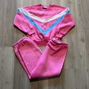 Women's Vintage 90's Pink Blue Fleece Sweats Full Sweatsuit Sweatshirt Jogger M